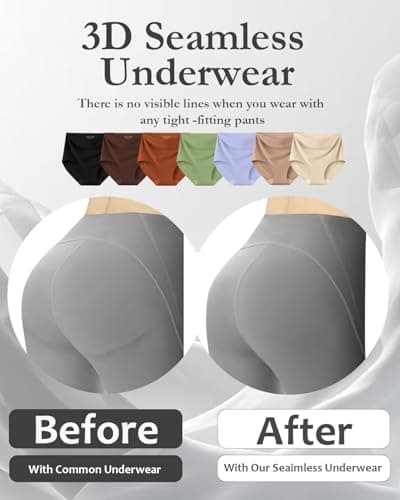 Ailongcity Womens Underwear High Waist No Show 7 Pack Panties Seamless Full Coverage Briefs Silky Stretch (US, Alpha, Small, Regular, Regular, Black/Orange/Purple/Marron/Green/Coffee brown/Nude) - Thumbnail 4