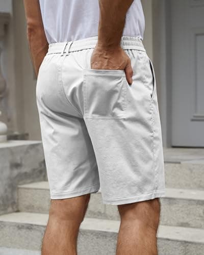 Ntrlv Men's Cotton Stretch Chino Shorts Elastic Waist Drawstring Casual Lightweight Summer Beach Short(M White) - Thumbnail 2