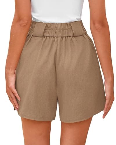 KIRUNDO Womens Shorts Dressy Casual 2026 Trendy Summer Elastic High Waisted Pleated Side Slit Business Work Shorts Pockets(Khaki, XX-Large) - Thumbnail 2