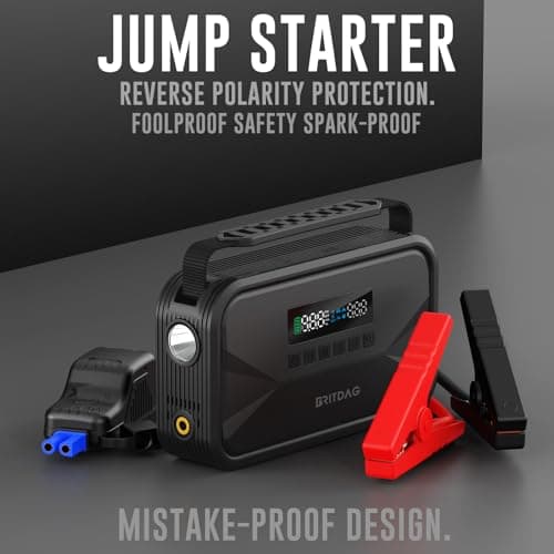 BRITDAG Portable Car Jump Starter with 150PSI Air Compressor - 2000A Peak, 12V Lithium Battery Booster, PD45W Power Bank, Emergency Tire Inflator for Cars, Trucks, RVs & Outdoor Gear - Thumbnail 2