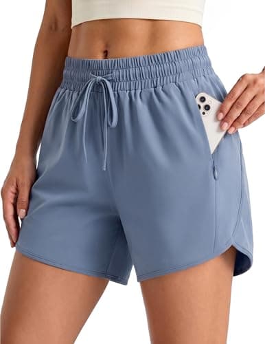 Aprolive Women 4 in Running Athletic Shorts High Waisted Drawstring Lightweight Quick Dry Summer Workout Yoga Short (Stone Blue, M) - Image 1