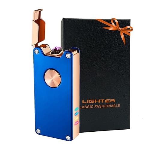 RSBYE Electric Lighter,Dual Arc Plasma Lighter with LED Battery Indicator, Rechargeable Windproof Flameless Electric Lighters with Gift Box(Blue) - Image 1