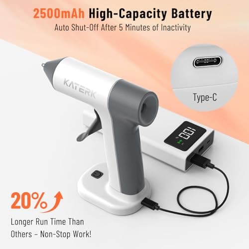 Katerk Cordless Hot Glue Gun Kit, 30s Fast Heating, Mini Glue Gun with 20 Glue Sticks, Compact & Portable with 2500mAh Built-in Battery, Auto Shut-Off, Perfect for DIY, School Crafts & Repairs (White) - Thumbnail 4