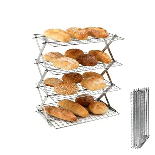4 Tier Collapsible Cooling Rack with Adjustable 6 Setting Design stackable wire rack for baking sheet for Cookies Baking Gifts for Women (Silver, 4-Tier) - Image 1
