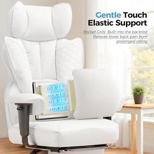 COMHOMA Desk Office Chair Big and Tall Office Chairs Ergonomic Gaming Chairs with Wide Seat Leather High Back Chair with Foot Rest Adjustable Armrests Pocket Spring Lumbar Support - Thumbnail 4