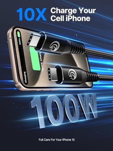 10FT USBC to USBC Cable 100W Fast Charging, Nylon Braided USB C to USB C Charger Cord Compatible with iPhone 17 Pro Max 16 15, MacBook Pro/Air, iPad, Samsung Galaxy S26 Ultra S25 S24, PS5, Switch - Thumbnail 2