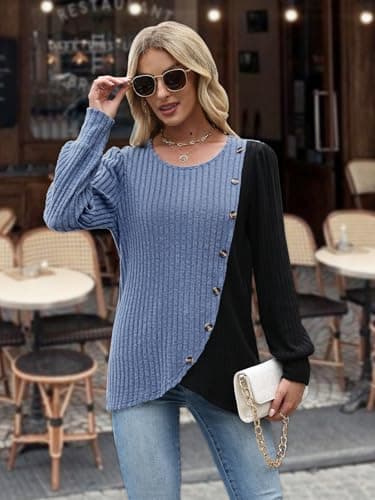 Womens Sweaters Hoodie Chocolate Brown Fall Clothing Going Out Tops for Women Trendy Cowgirl Outfits Dusty Blue X-Large - Thumbnail 6