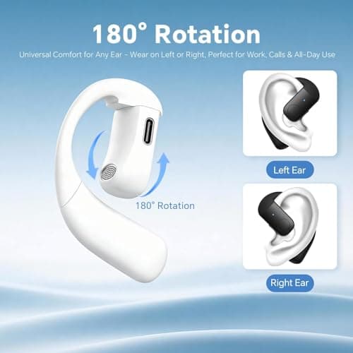 Xmenha Single Bluetooth Phone Earpiece Earbud One Ear Piece Open Ear Bud Air Bone Conduction Earbud Earless Out of Ear Headphones Bluetooth Wireless Headsets with Microphone Earhook for Work - Thumbnail 3
