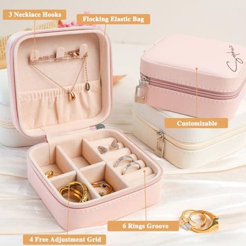 Corissy Personalized Jewelry Box for Women, Custom Travel Jewelry Case with Name and Birth Flower, Leather Jewelry Box for Rings, Earrings, Necklaces, Personalized Gifts for Women - Thumbnail 6