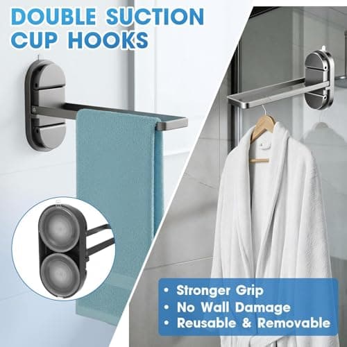 Heavy Duty Suction Cup Towel Bar for Bathroom - 20LB No Drill Foldable Stainless Steel Towel Rack Holder Shower Door RV Rental Kitchen Wall Mount - Thumbnail 4