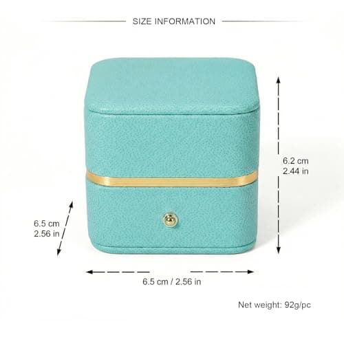 HYLYLEED Elegant Ring Box Premium Leather Engagement Ring Box Jewelry Gift Box for Wedding Proposal Velvet Interior Stud Earrings Case, Light Blue - Thumbnail 2