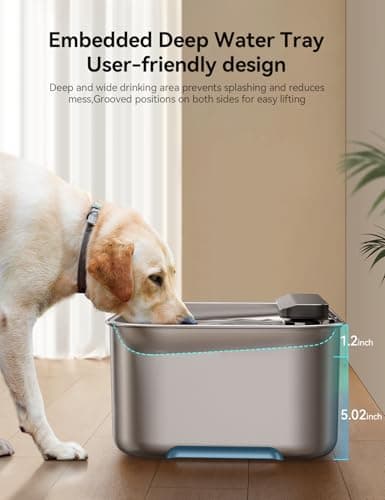3.2Gal/12L Dog Water Fountain for Large Dogs, Stainless Steel Dog Water Bowl Dispenser with Deeper & Wider Drinking Area, FEELNEEDY Automatic Pet Fountain with Window & LED Light - Thumbnail 4