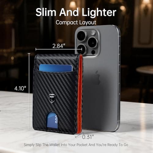 Gostwo Slim Wallet for Men, Minimalist Money Clip Card Wallet, RFID Blocking Bifold Mens Wallet, Front Pocket Credit Card Holder with ID Window, Gifts for Him, Carbon Black & Orange - Thumbnail 4