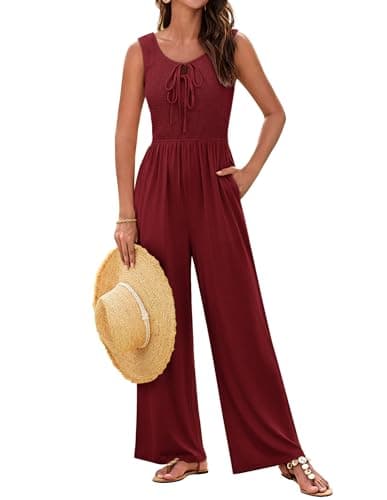 GRACE KARIN Jumpsuit for Women 2025 Wide Legs Women Pants Hot Pink Pants for Women Wine S - Image 1