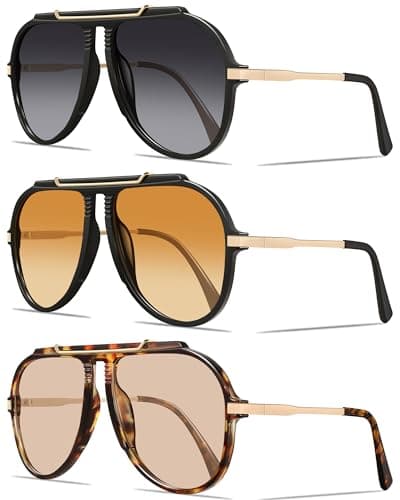 YMRFW Retro Oversized Aviator Sunglasses for Women Men Trendy Metal Gold Tangle Free Big Sun Glasses - Image 1