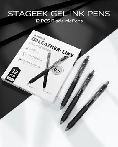 STAGEEK 0.5mm Gel Pens Fine Point Smooth Writing Pens, 12PCS Black Ink Pens, Retractable Leather-Like Black Gel Pens, Business Gel Pen for Journaling, Writing, School, Office Use (Black) - Thumbnail 3