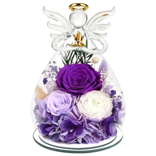 Gifts for Women Preserved Rose Forever Flower Eternal Roses in Glass Angel Figurines Fresh Flowers for Delivery Prime Christmas Birthday Gift for Mom Her Wife Grandma on Valentines Day Anniversary - Image 1