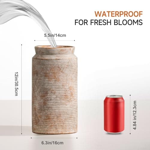 Dobbyby Ceramic Flower Vase 12 inch Farmhouse Rustic Vase for Home Decor Handcrafted Pottery Tall Terracotta Vases for Dining Table Decor Fireplace Living Room Bathroom Wedding Centerpiece (L-Terra) - Thumbnail 2