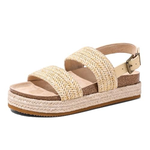 Marc Ford Platform Wedge Sandals For Women Summer Braided Sandal with Adjustable Ankle Strap - Round Open Toe, Espadrilles Woven, Comfortable, Non-Slip, Daily Versatile, Flat Shoes, 6 - Image 1
