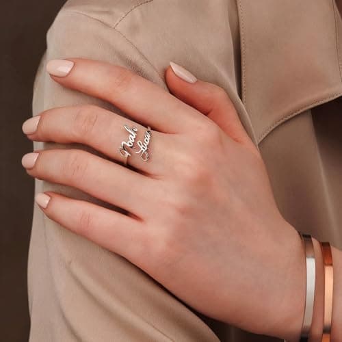 coobopet Custom Name Rings for Women Personalized 14K Gold Plated/Sterling Silver/Rose Gold Engraved Name Ring Customized Jewelry Gift Wedding Engagement Rings for Women Men Couples - Thumbnail 4