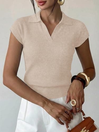 LaGracia Womens Sweater Knit Polo Cap Sleeve Business Casual Tops for Women 2026 - Thumbnail 3