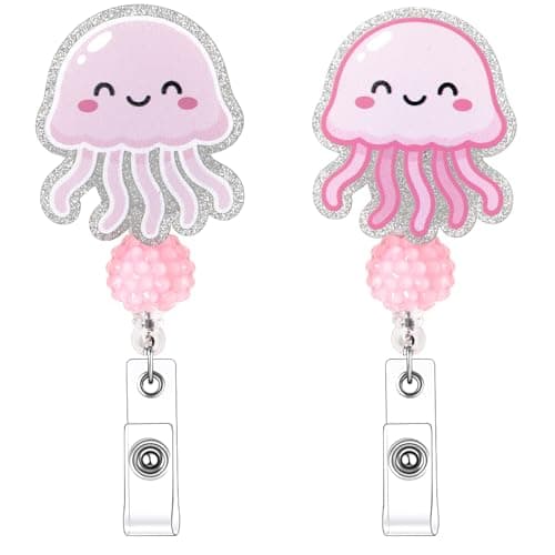 2 Pack Badge Reel Retractable Nurse Gifts Cute Jellyfish Badge Reels with Alligator Clip ID Card Holder for Teacher Office Work Student - Image 1