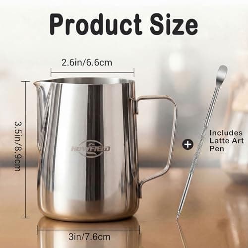 HOWFIELD 12oz Stainless Steel Milk Frothing Pitcher with Precision Spout and Measurement Markings for Espresso and Cappuccino, Silver - Thumbnail 2
