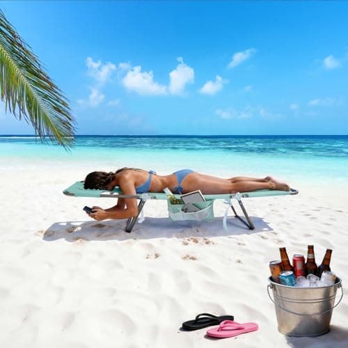 SUNNYFEEL Beach Lounge Chair, Backpack Reclining Beach Chairs Lay Flat, Sun Face Down Tanning Chair, Folding Camping Chairs Portable Camp Cot with Backpack Straps for Outdoor/Picnic/Lawn - Thumbnail 2