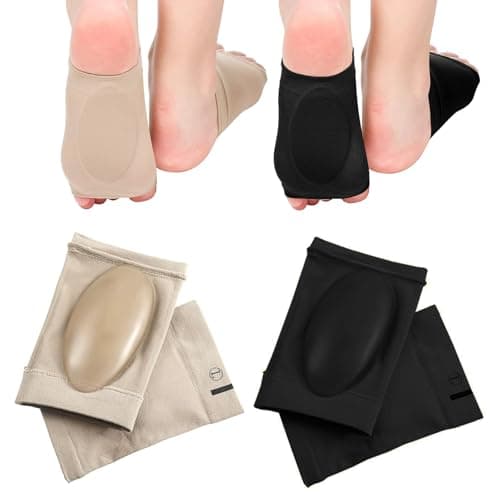 XINIFOOT 2 Pairs Compression Arch Support Sleeves with Gel Pads, Cushioned Braces for Flat Foot Pain Relief, Plantar Fasciitis, and Heel Spurs (Black & Beige) - Image 1