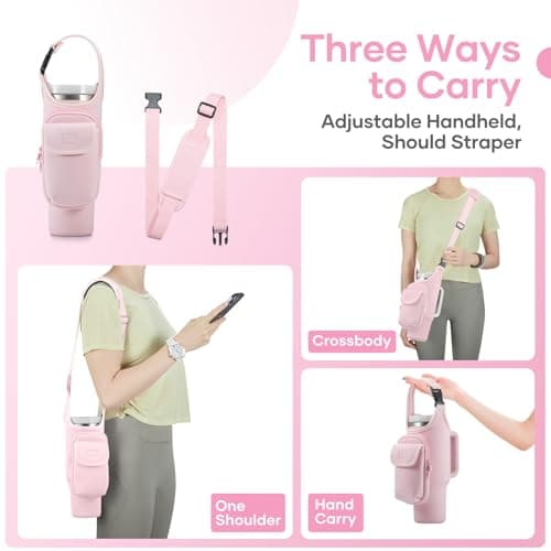Bufilea Carrier Bag with Phone&Flap Pockets for Stanley 40/30oz Tumbler with Handle, Insulated Neoprene Cup Holder Carrier Bag w/Shoulder & Handheld Strap Fits Stanley Cup Accessories - Thumbnail 4