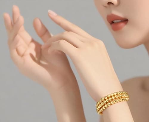 Alegend Handmade 18K Gold Plated 6MM Bead Bracelet - Durable Everyday Accessory - Thumbnail 5