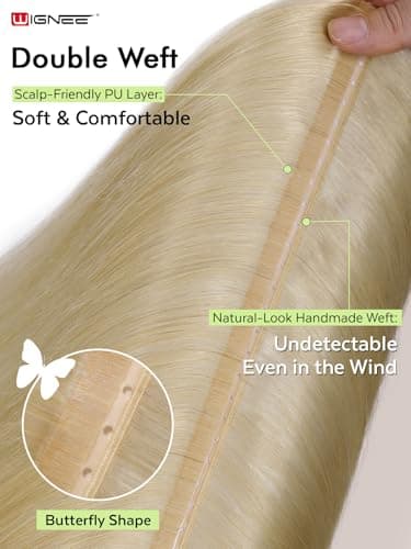 WIGNEE OVO Blonde 613 Human Hair Extensions 2 PCS | Warm Golden Undertones, No Glue Double Layer PU Base | Trimmable & Reusable 13x16" Wefts for Short/Thin Hair | Salon Quality - Thumbnail 5