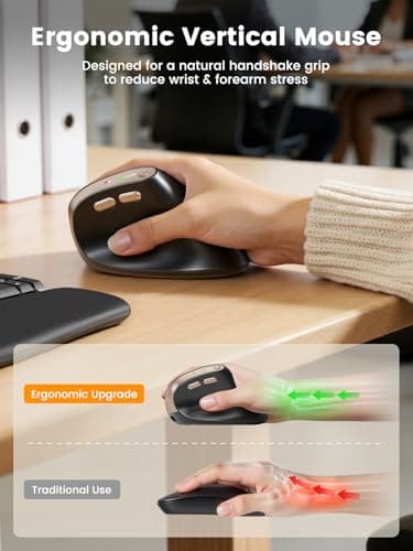 SABLUTE MAM3 Ergonomic Mouse, Bluetooth Mouse for Small/Medium Hands,Dual-Device Connectivity for Computer/Laptop, Rechargeable Wireless Vertical Mouse with 4 Adjustable DPI for Window,Mac OS,Black - Thumbnail 3