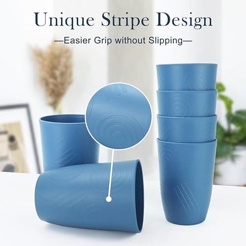 PYRMONT Wheat Straw Cups 16 Oz Alternative Plastic Cups Set of 6 Unbreakable Water Cups for Kitchen Dishwasher & Microwave Safe Drinking Cups for Camping,Office,RV Stackable Cups-Darkblue - Thumbnail 3