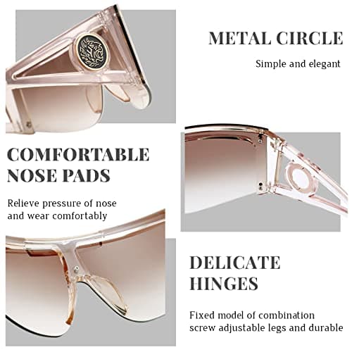 FEISEDY Sunglasses for Women, One Piece Oversized Sunglasses for Men and Women, Wrap Shield Sunglasses for Cycling, Driving, Vacation (B4027, Champagne Frame & Gradual Tea Lens) - Thumbnail 5