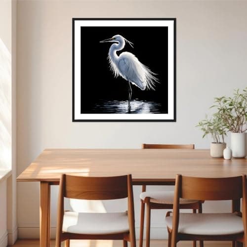 Moonow7 White Egret Wall Art, Minimalist Bird Art Print, 12x12 (30x30cm) - Thumbnail 3