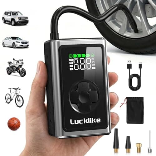 Lucklike Tire Inflator Portable Air Compressor, 150PSI Cordless Portable Air Pump for Car Tires with Pressure Gauge & LED Lights- 5X Faster Tire Pump for Car, Motorcycle, Bicycle and Balls