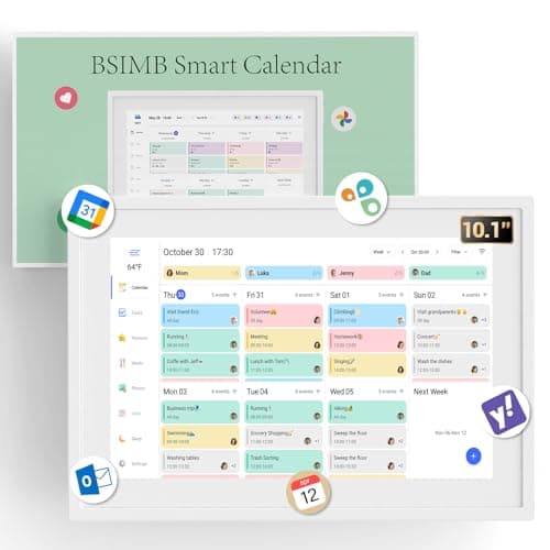 BSIMB 10.1 Inch Digital Calendar - Chore Chart, Meal Planner, Rewards System, Photo Display, Smart Electronic Calendar Touchscreen Interactive Display for Family Schedules Seamless Scheduling White - Image 1