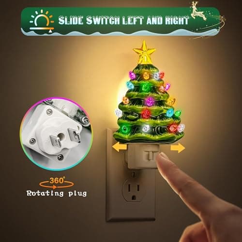 JandCase Christmas Tree Night Light, 3000K Night Lights Plug into Wall,Cute & Funny Christmas Night Light for Kids,Plug in Vintage Decor Nightlight with 360° Rotatable for Home Party Decor,1 Pack - Thumbnail 2