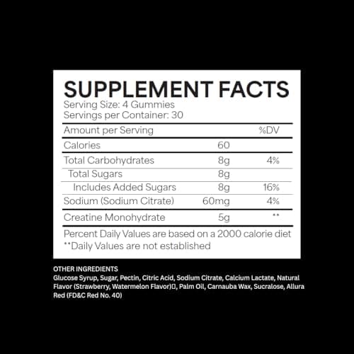Whippy Brands Creatine Gummies | 5g Creatine Monohydrate per Serving | Muscle Strength & Recovery | Chewable Creatine Supplement | 30 Servings (Strawberry Watermelon) - Thumbnail 2