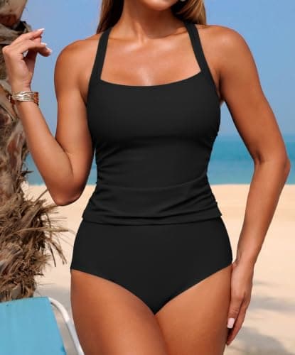 ZAFUL 2026 Tankini Swimsuits Tummy Control Swimsuits 2 Piece Bathing Suits with Bottom Modest Swim Suit fo Women Black S - Thumbnail 2