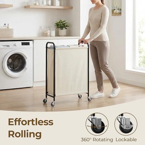 GRANNY SAYS 80L Slim Laundry Hamper with Silent Brake Wheels, Sturdy Metal Frame & Handle, Rolling Laundry Basket for Laundry Room, Bedroom, Bathroom, or RV – Great for Singles or Couples, Beige - Thumbnail 5