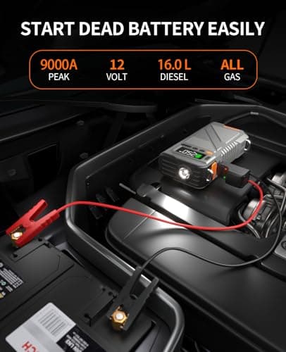 Car Jump Starter with Air Compressor 9000A, 9 in 1 Jumper Box for Car Portable 12V Jump Pack(All Gas/16L Diesel) Combo 150 PSI Tire Inflator & Air Inflator/Deflator Pump w/Extended Jump Cable - Thumbnail 3