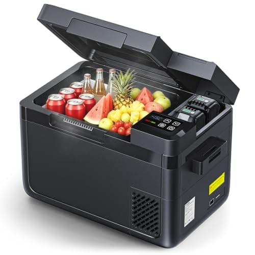TaskStar 12 Volt Portable Car Refrigerator, 26QT(25L) Fridge with 2× 4.0Ah Batteries, 12/24V DC 100~240V AC Compressor Electric Cooler, -4℉~68℉ Freezer for Car Truck Van RV Camping Road Trip Travel
