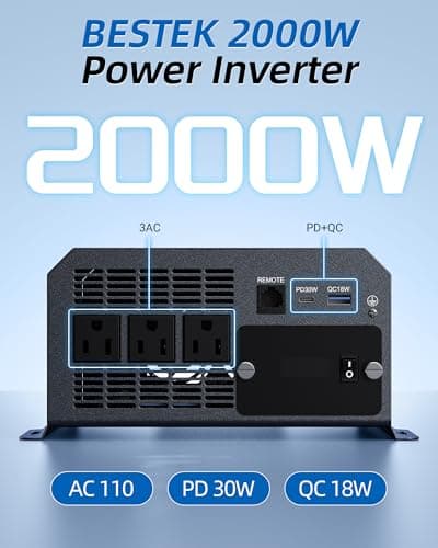BESTEK 2000W Car Power Inverter, DC 12V to 110V AC Converter Car Outlet Adapter with USB-C PD30W QC18W Cigarette Lighter Plug, 3 AC Charger Outlets and Dual USB Ports for RV Road Trips - Thumbnail 2
