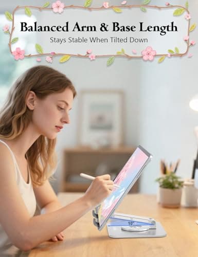 Axbima Rotating Tablet Stand for Desk, Aluminum Office Desk Accessories for Women Moms iPad Gifts Home Office Portable Monitor Stand for iPad, Compatible with iPad Pro, Air, Kindle, 4–12.9",Silver - Thumbnail 5