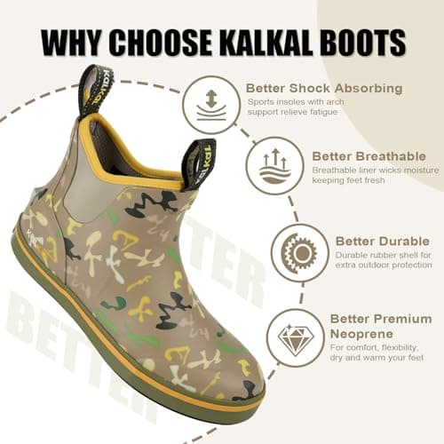Kalkal Men's Deck Boots Anti-Slip Saltwater Fishing Rain Boots with Memory Foam, Waterproof Rubber Ankle Work Boots for Sailing (Earth Tone, Size10) - Thumbnail 6