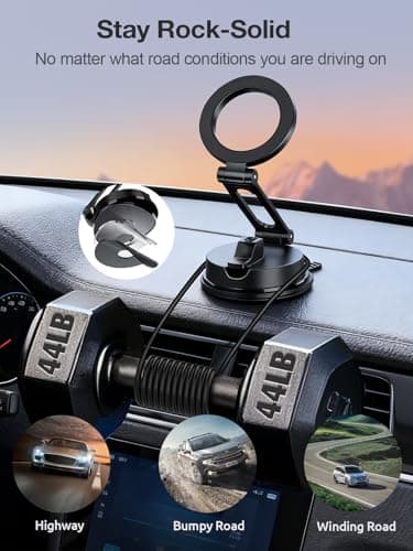 Gorablix Foldable Magnetic Phone Holder for Car, 360°Rotation Cell Phone Car Mount with Strong Stable Suction, Car Phone Holder for MagSafe Compatible with iPhone 17 Pro Max 16 15 14 13 12 Plus - Thumbnail 2