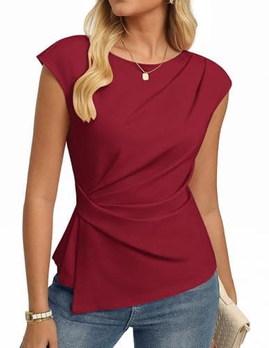 GRACE KARIN Womens 2026 Summer Short Sleeve Tops, Dressy Casual Peplum Shirts Outfit, Tunic Blouses Trendy Fashion Clothes Wine Red M - Image 1