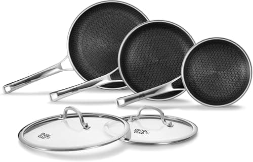OATOFP Non Stick Frying Pans Set with Lids, Hybrid Skillet Set Nonstick (8+10+12inch), Pans for cooking, PFOA Free Stainless Steel Kitchen set, Dishwasher and Oven-Safe Cookware Sets